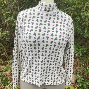 Vintage Turtleneck Shirt Christmas Green Medium M